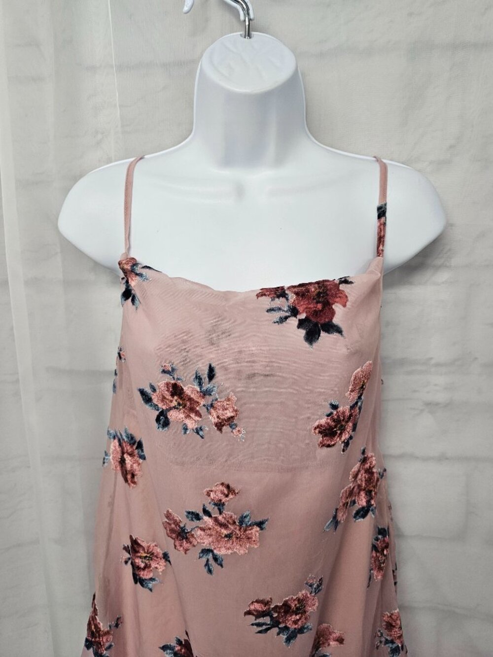 American Eagle Dress Tunic Tank Pink Floral Flocked Whimsigoth Festival XS - Picture 4 of 15